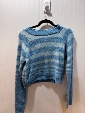 Zara Blue and Cream Striped Crewneck Sweater